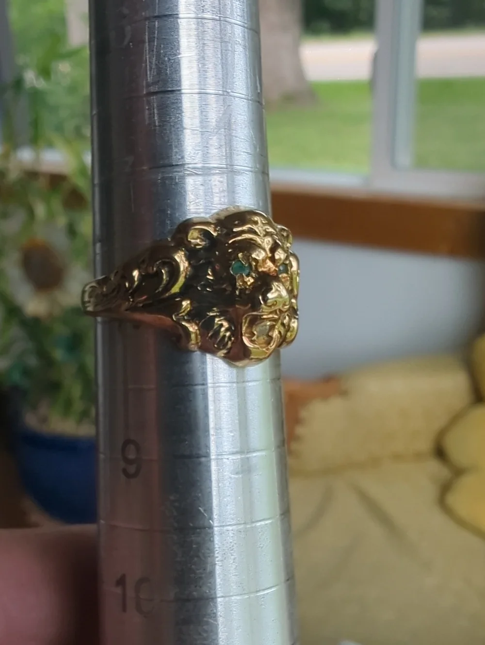 Uncas Shiman Emerald & Diamond 18K Gold Plated HGE Ring, Size 8